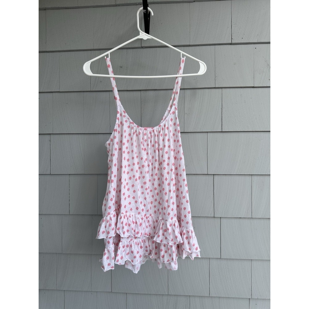 Oscar de la Renta Pink Label Sleep Cami Top M Pink White Ruffle‎ Hem - Picture 5 of 5